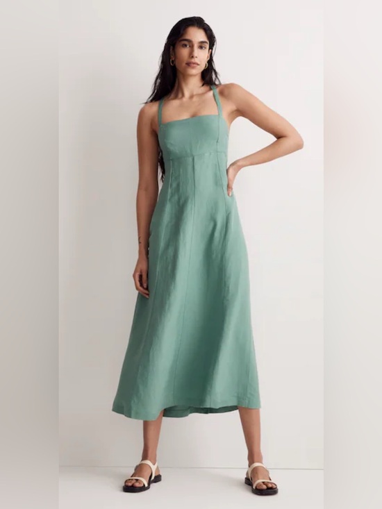 Madewell Dresses & Skirts - Madewell Linen Square-Neck Midi Dress in Sage